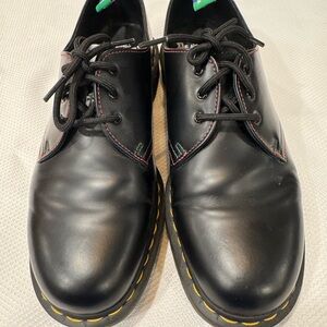 Dr. Martens Black Leather Oxfords with Yellow Stitching